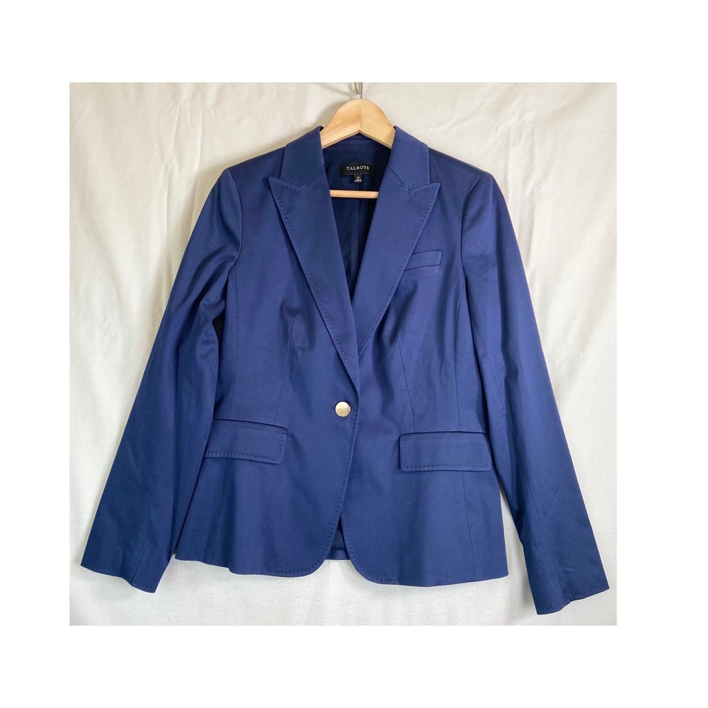 Talbots Women's Blazer Size 10 Blue Single Button Tailored Career Work Jacket